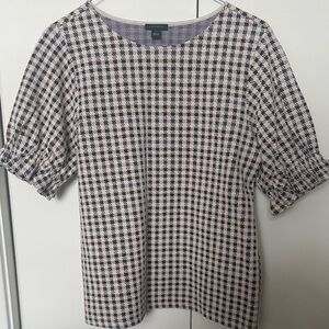 Ann Taylor Navy, White and Purple Checkered Blouse